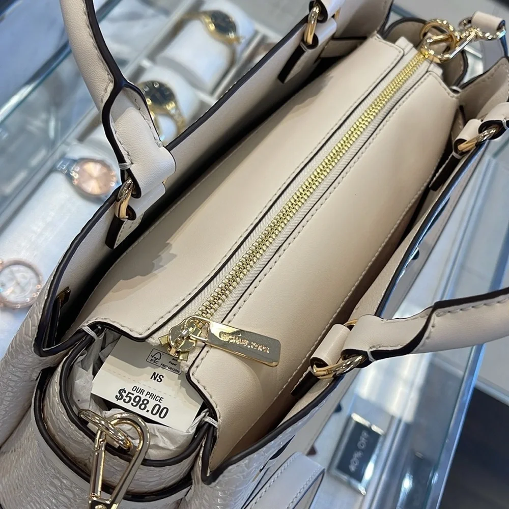 MICHAEL KORS Reed Large Leather Belted Satchel Crossbody Handbag Center Zip NWT